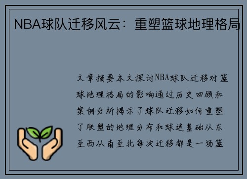 NBA球队迁移风云：重塑篮球地理格局